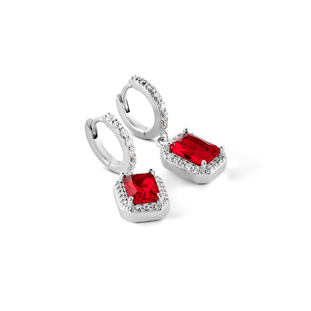 VELOURA Damen Ohrringe Lang Silber 925 Glas Rot 0,26 ct Rechteckig - Ohrringe mit Stein Damen | OROVIVO