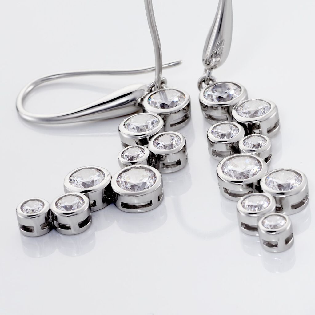 BUBA Damen Ohrringe Lang Silber 925 Zirkonia Wei&szlig; B 8 mm