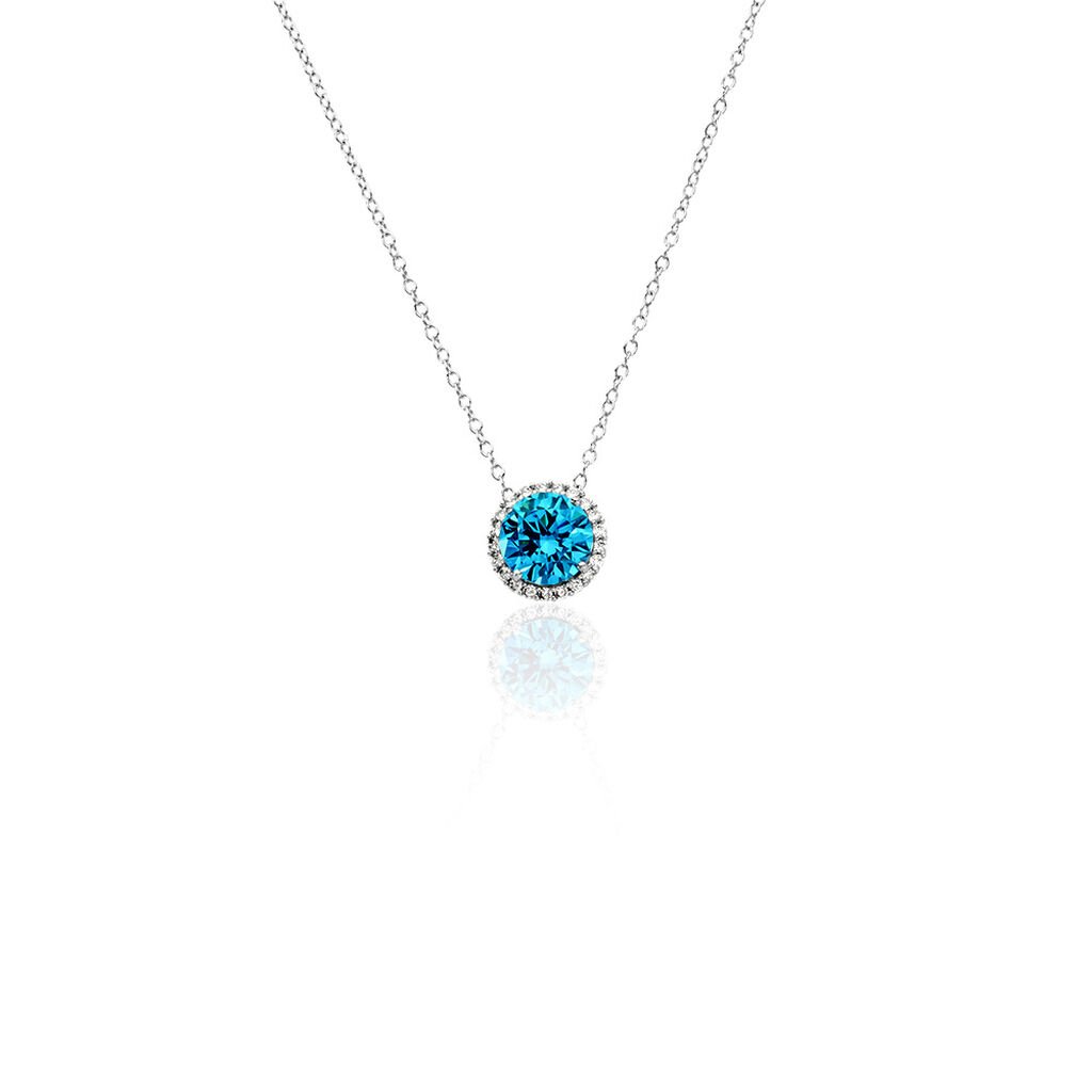 CAMILLA Damen Collier Silber 925 Zirkonia Blau 2,98 ct Kreis, Collier mit Stein