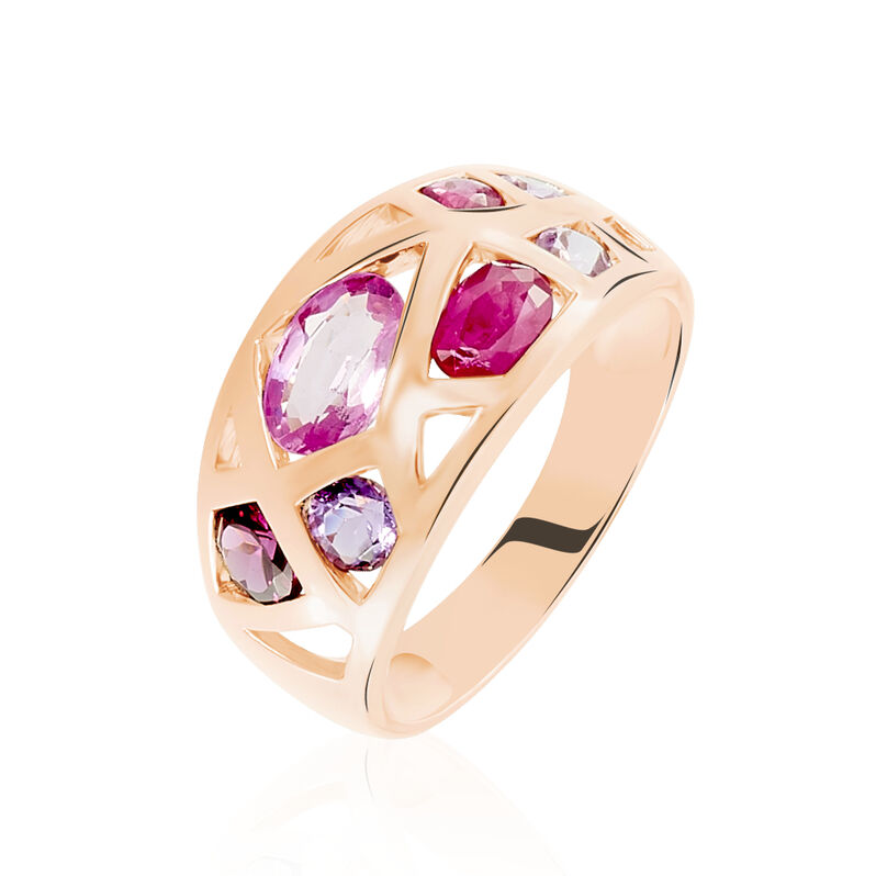 Bague Mosaique Or Rose Amethyste Et Rhodolite Et Saphir - Spannringe Damen | OROVIVO