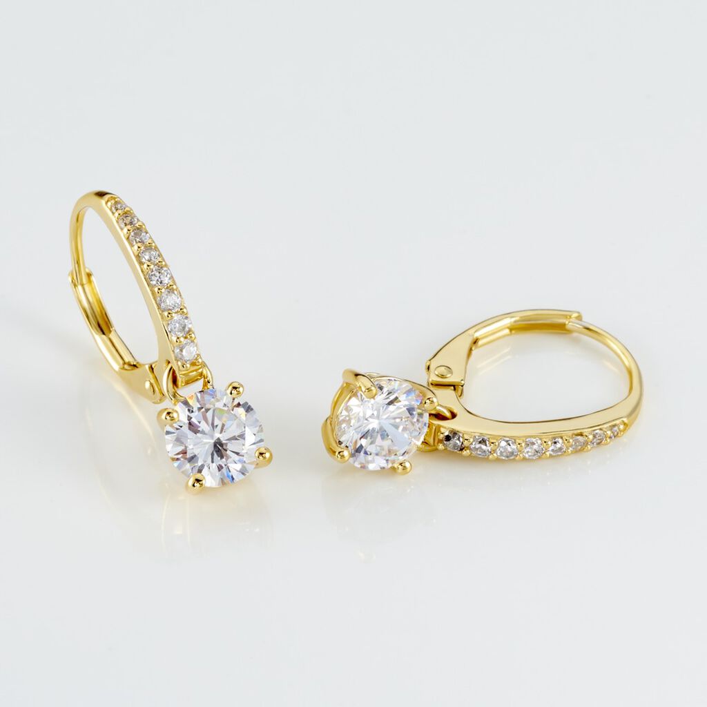 PAULINA Damen Ohrringe Lang Silber vergoldet 925 Zirkonia Wei&szlig; 2,7 ct