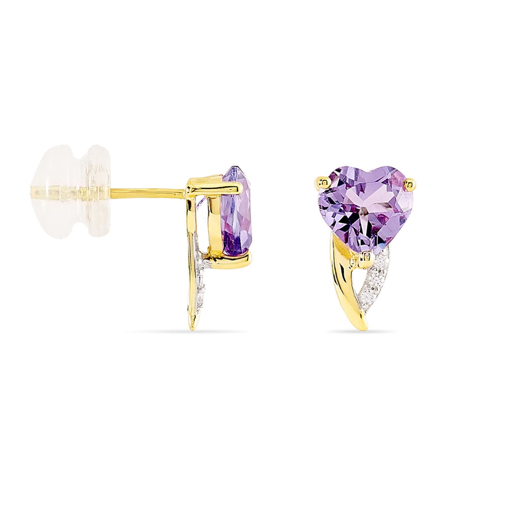 Boucles D'oreilles Puces Bertille Or Jaune Amethyste Et Oxyde - Spannringe Damen | OROVIVO