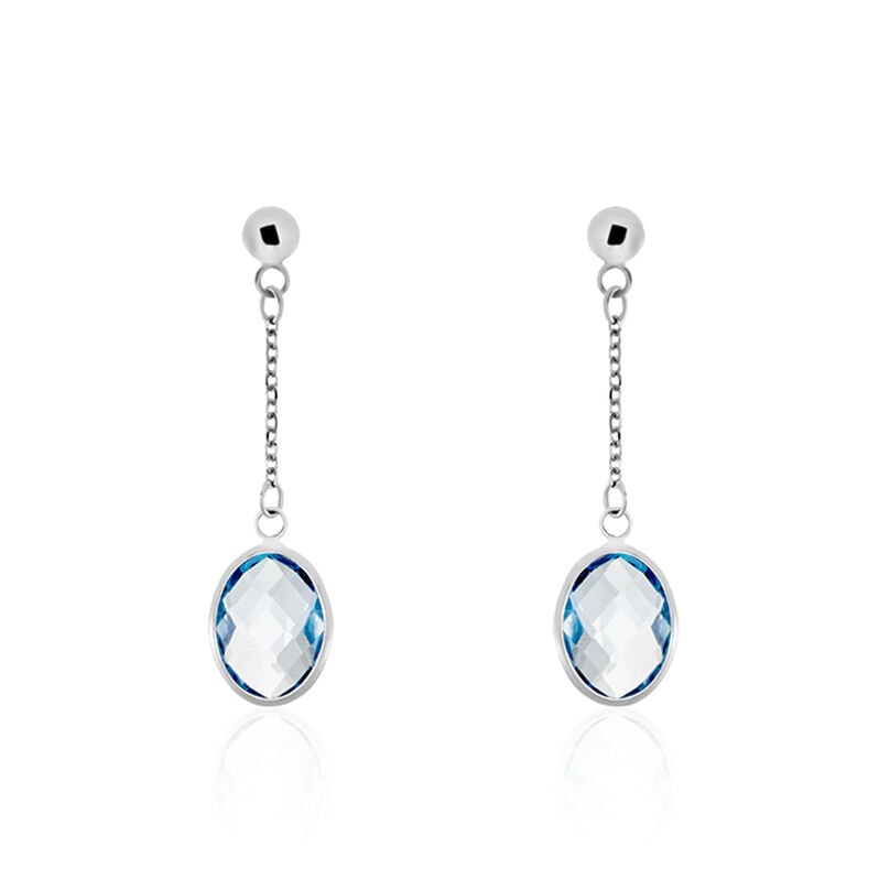 VIO Damen Ohrringe Lang Wei&szlig;gold 375 (9 Karat) Topas Blau 2,61 ct - Ohrh&auml;nger Damen | OROVIVO