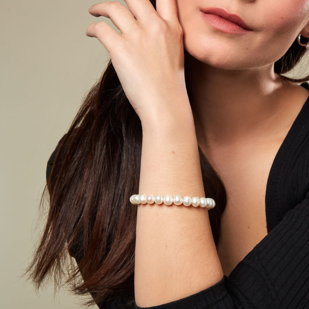 Damen Armband Elastisch Weiß Rund Weiß Marylin 1,9cm - Neuheiten Damen | OROVIVO