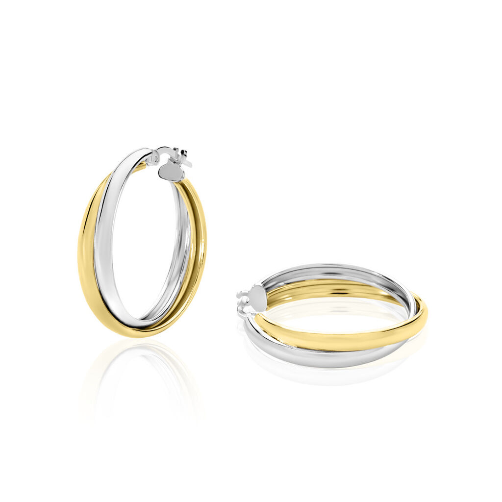 ELKE Damen Creolen Silber Bicolor Gelb/Silber 925, Creolen ohne Stein