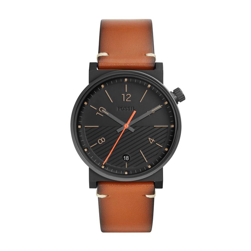 Fossil orologio solotempo in acciaio nero con cinturino in pelle marrone e quadrante nero - Spannringe Herren | OROVIVO