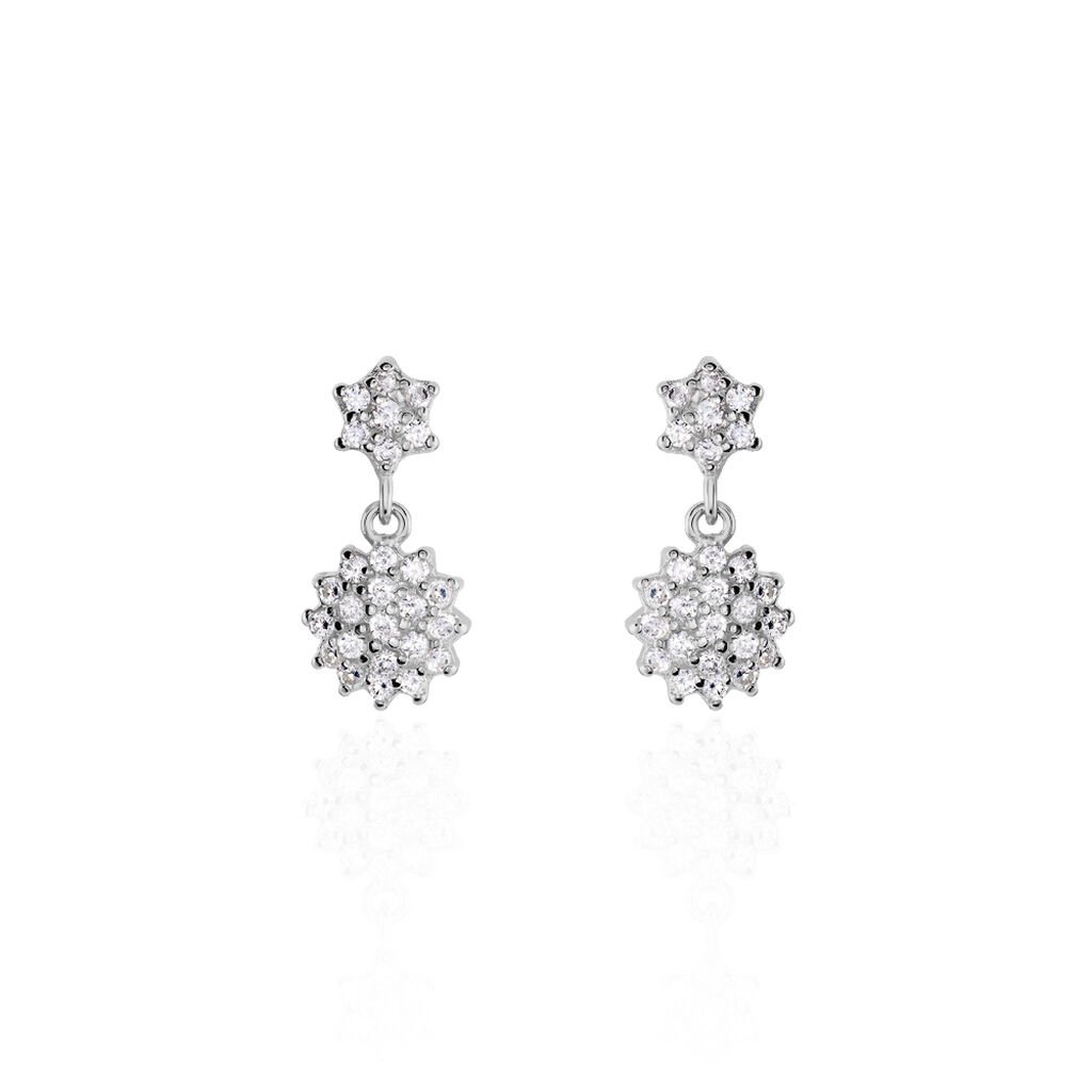 PARISA Damen Ohrstecker Silber 925 Zirkonia Weiß 0,2 ct Blume, Ohrstecker mit Stein