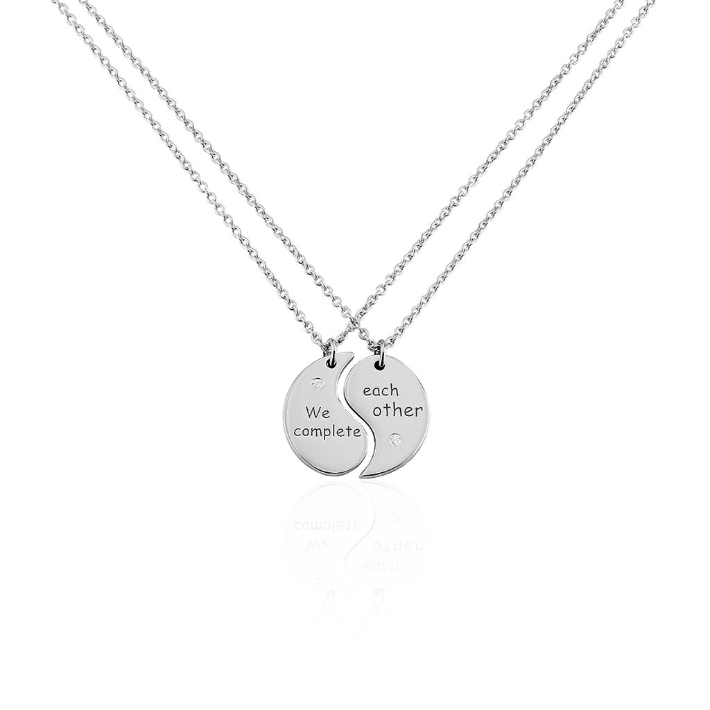 Unisex Collier Silber 925 Zirkonia Weiß 0,07 ct Botschaft, Collier mit Stein