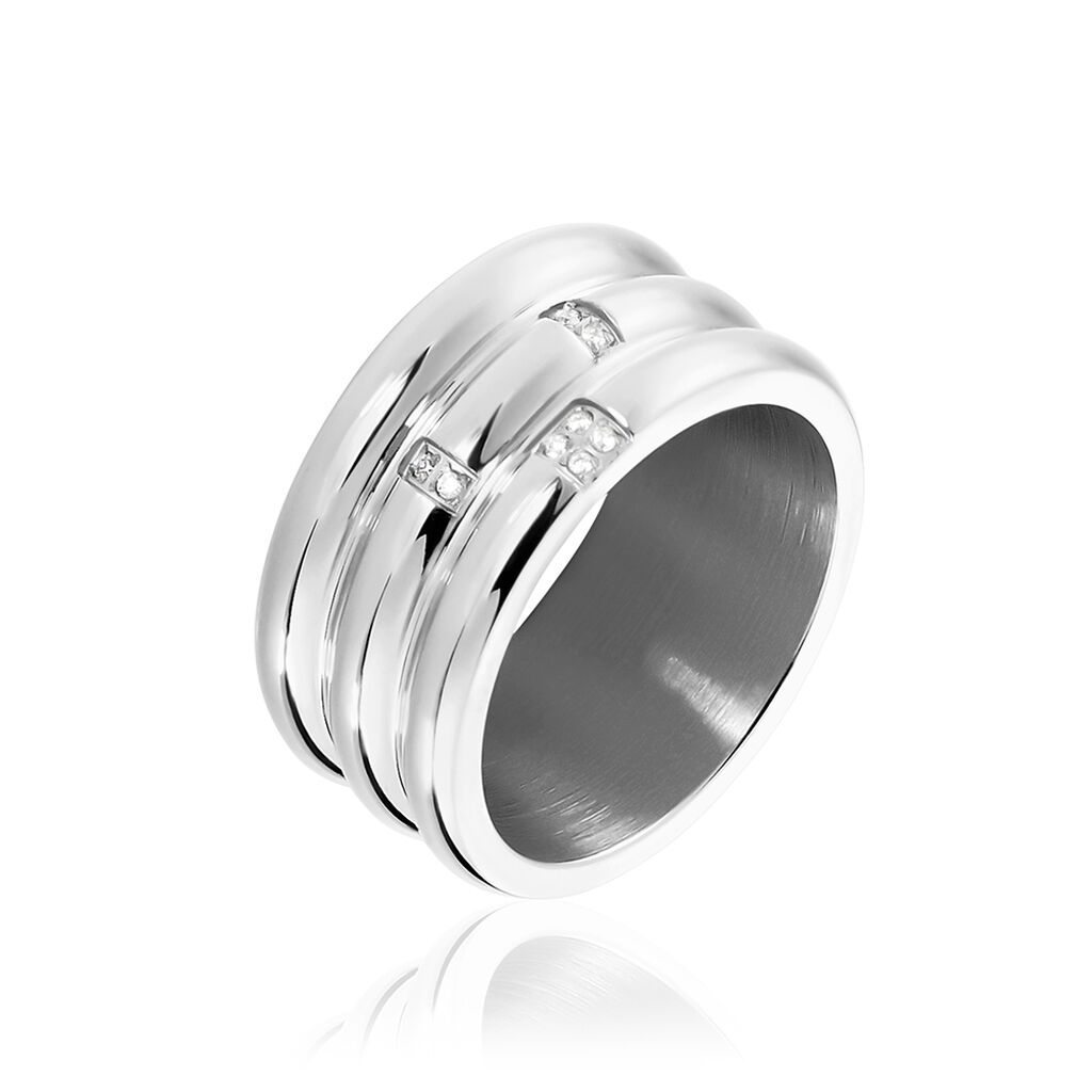 MELANI Damen Ring Edelstahl Zirkonia Weiß, Ring mit Stein