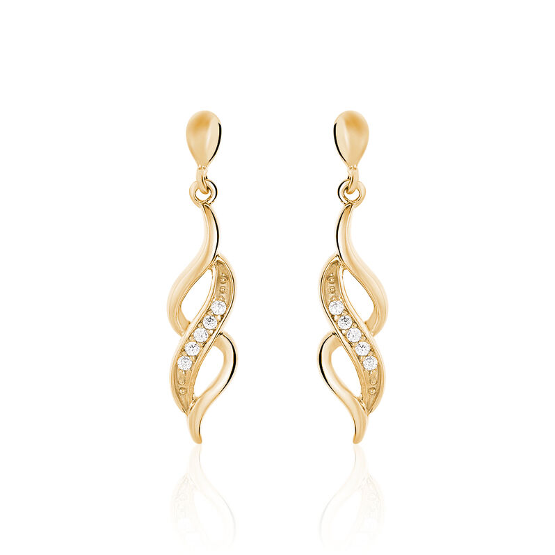 ISHAAE Damen Ohrringe Lang Vergoldet Zirkonia Wei&szlig; 0,07 ct Spiralf&ouml;rmig - Ohrringe mit Stein Damen | OROVIVO