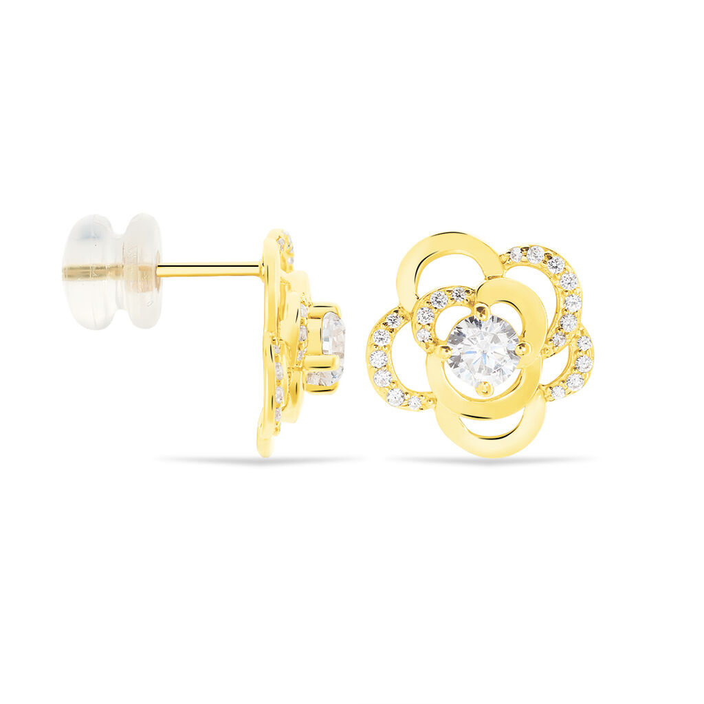 Damen Ohrstecker Gold 375 Zirkonia Blume Flora 2  - Ohrstecker Damen | OROVIVO