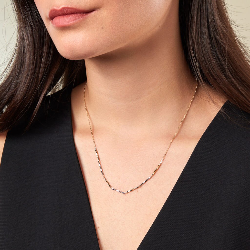 Damen Collier Gold Bicolor Gelb/Silber 585 Jutui 2 4,5cm -  Damen | OROVIVO