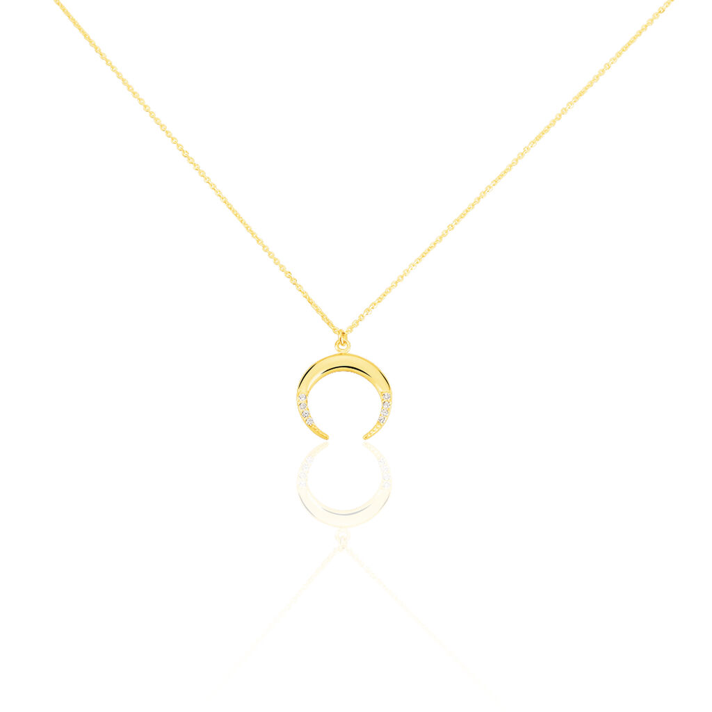 MOON Damen Collier Gold 375 (9 Karat) Zirkonia Weiß Horn, Collier mit Stein