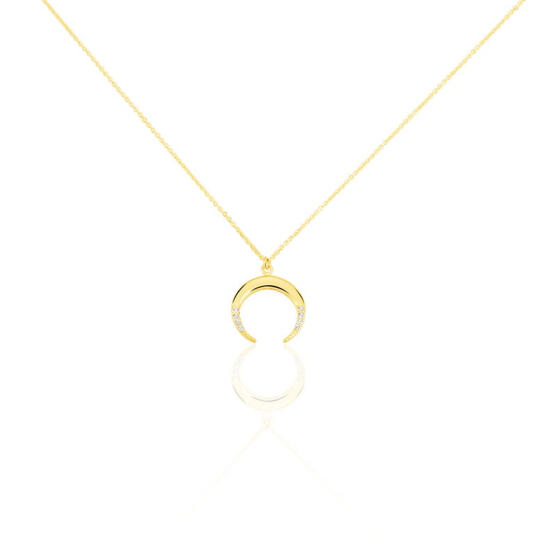 MOON Damen Collier Gold 375 (9 Karat) Zirkonia Wei&szlig; Horn - Halsketten Damen | OROVIVO
