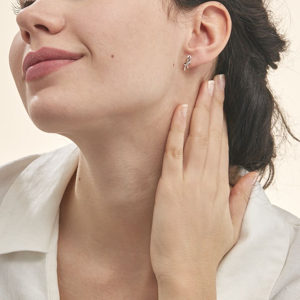 Damen Ohrstecker Gold Bicolor 375 Diamant 0,01ct Welle Soukayna  - Ohrstecker Damen | OROVIVO