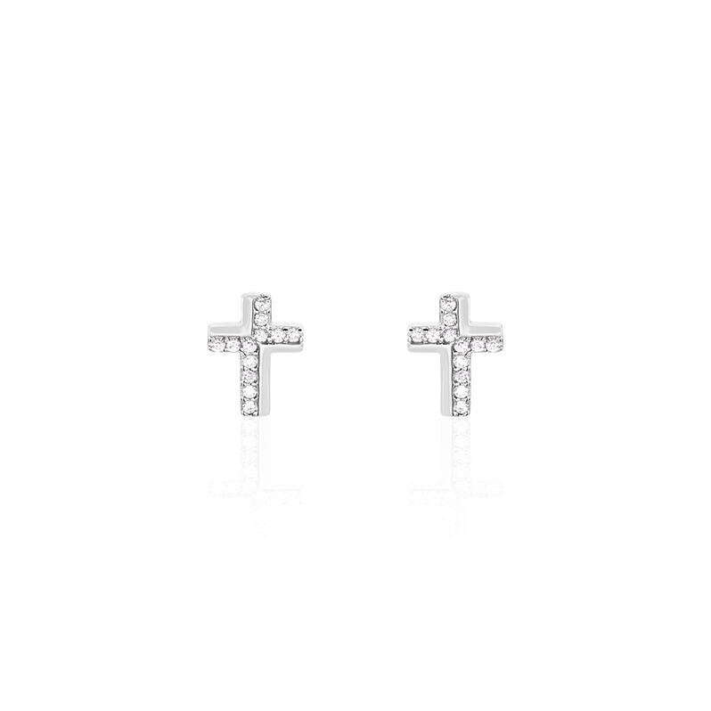 ROSA KREUZ Damen Ohrstecker Silber 925 Zirkonia Wei&szlig; Religi&ouml;ses Kreuz - Ohrstecker Damen | OROVIVO