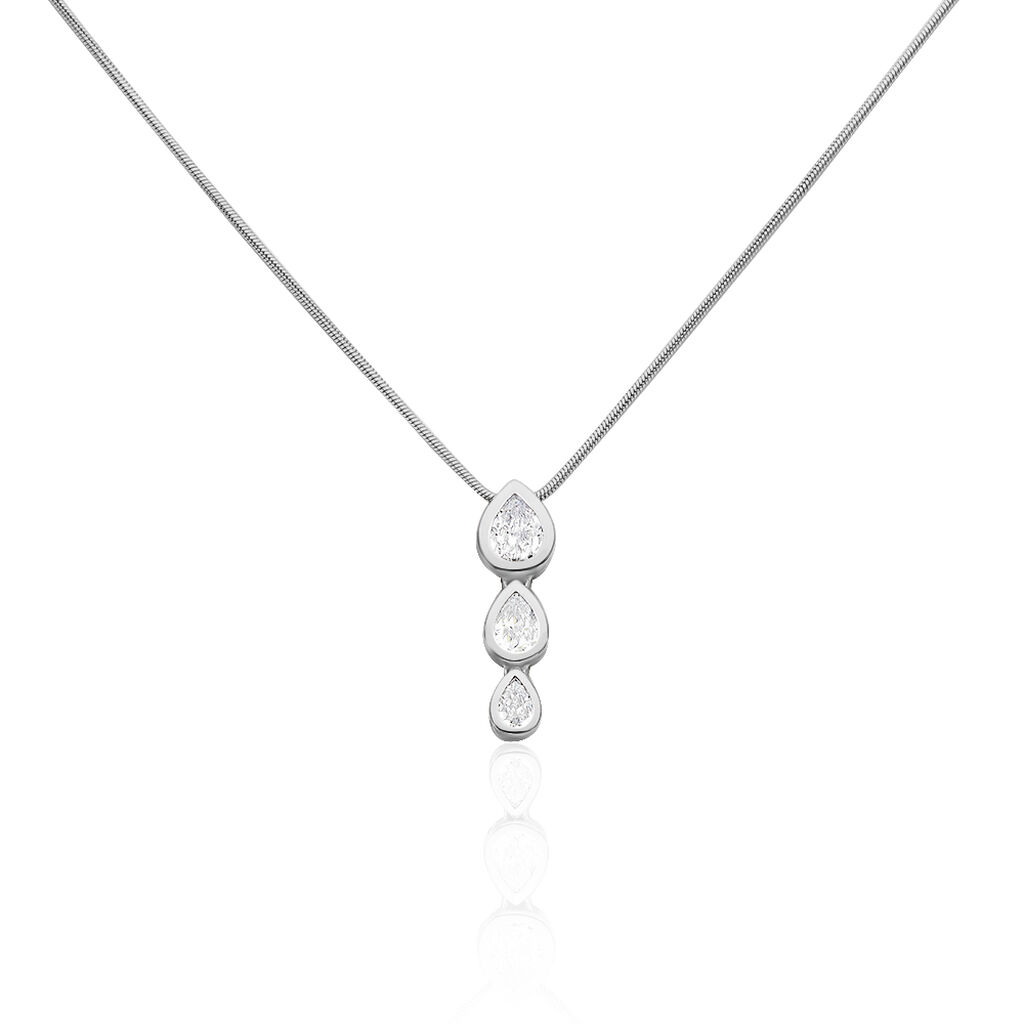 Damen Collier Silber 925 Zirkonia Weiß 3,700 ct Tropfen, Collier mit Stein