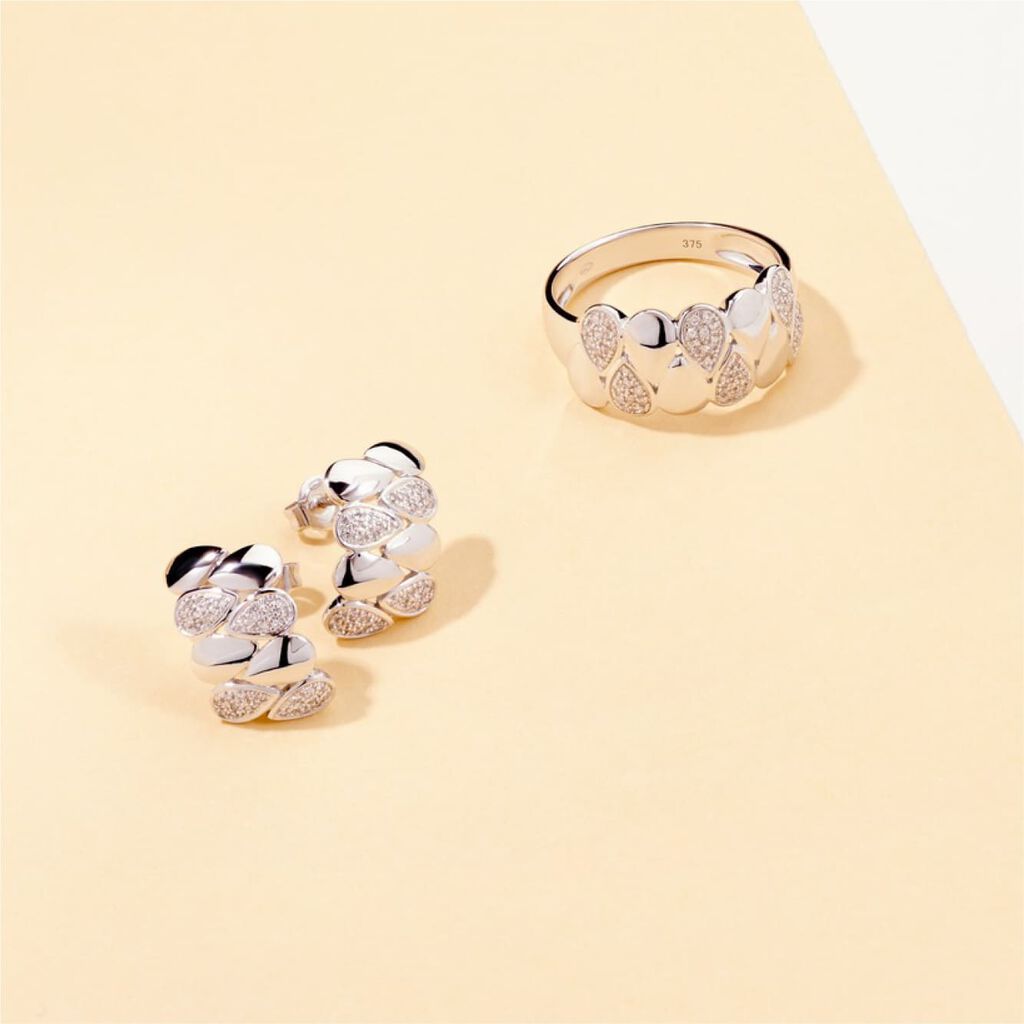 Damen Ring Weißgold 375 Diamant 0,15ct Blütenblatt Tropfen Burbu  - Ringe mit Stein Damen | OROVIVO