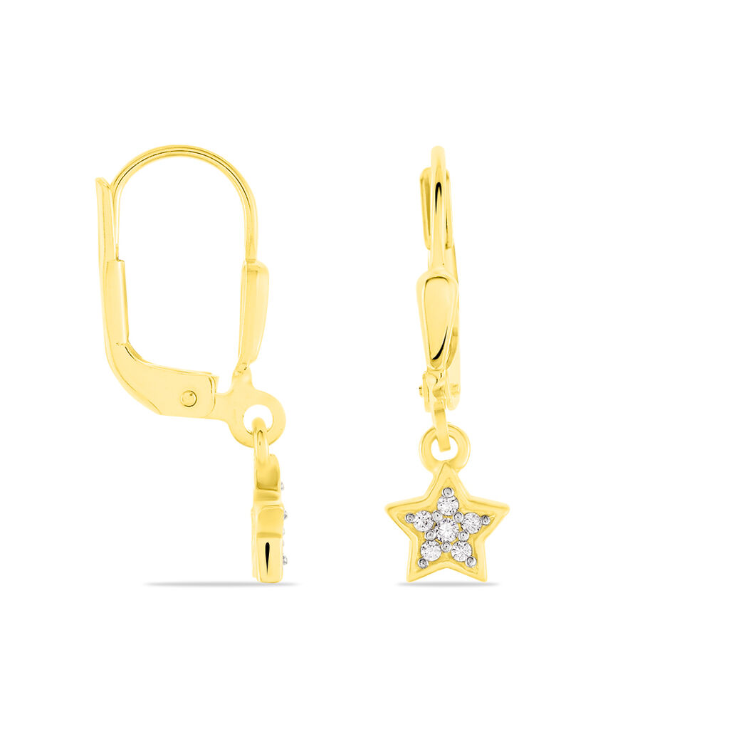 Kinder Ohrringe Lang Gold 333 (8 Karat) Zirkonia Wei&szlig; Stern