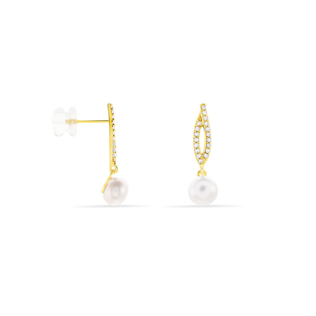 TESNIMAE Damen Ohrringe Lang Gold 375 (9 Karat) Zuchtperle Weißer Perlmutt 10,37 ct Mandel - Ohrringe Damen | OROVIVO