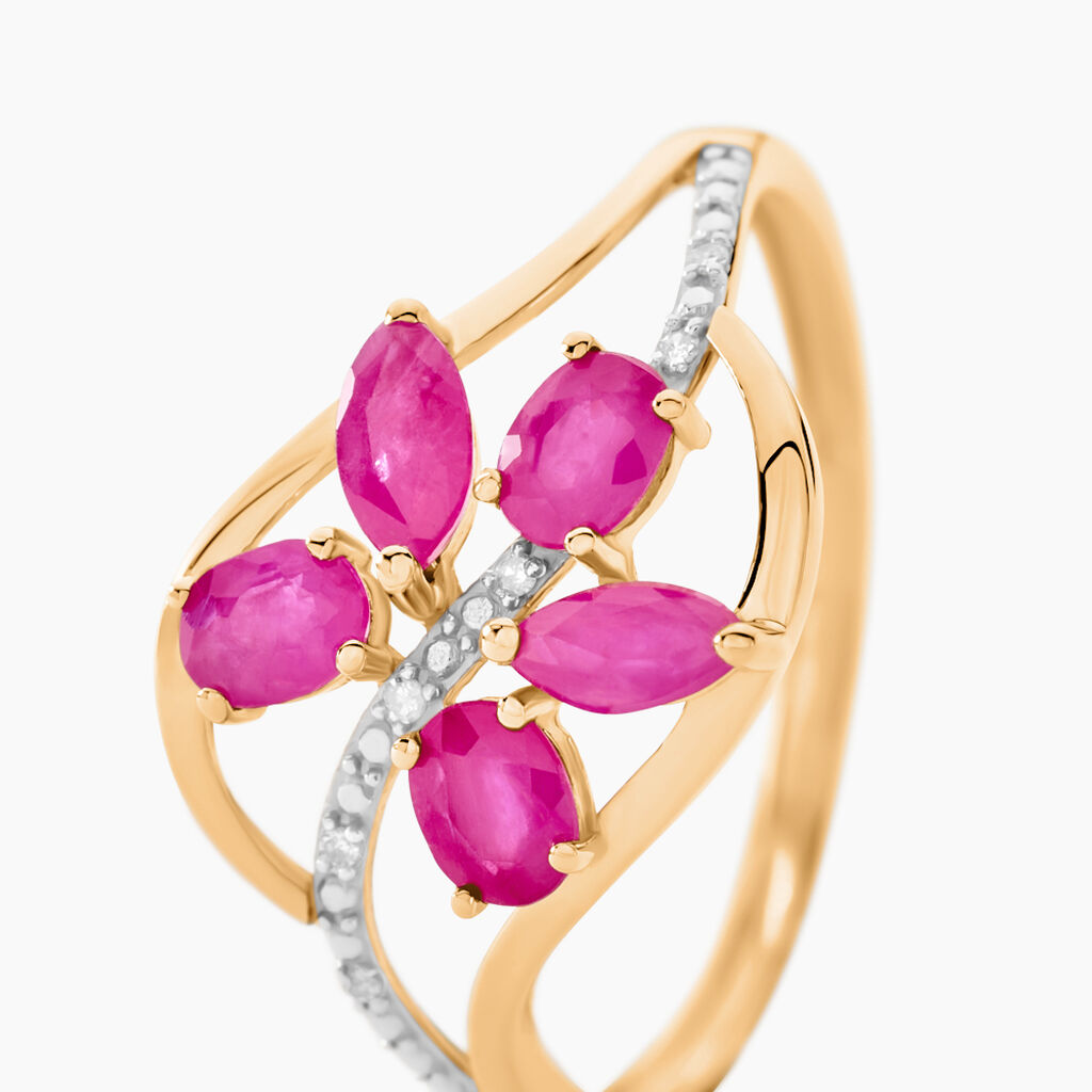 Bague Orchidee Or Bicolore Rubis Diamant - Spannringe Damen | OROVIVO