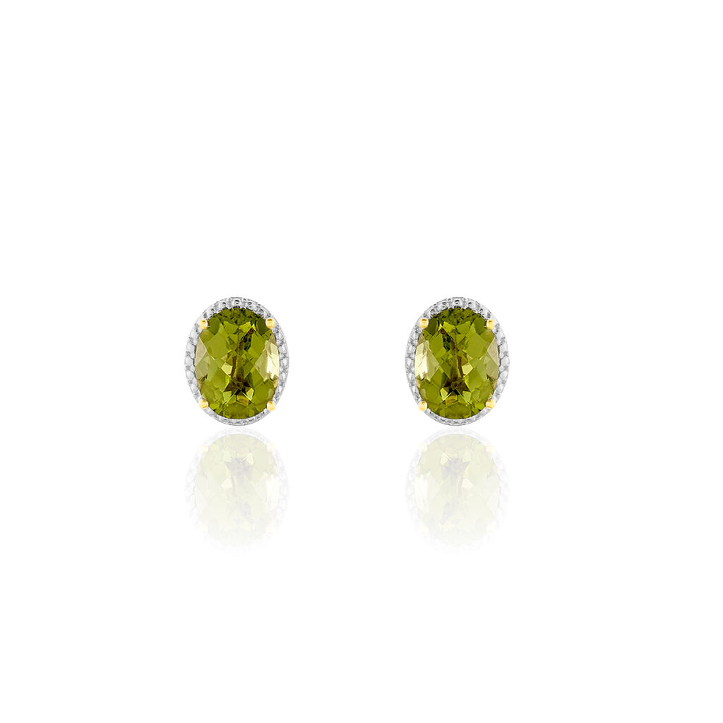 NAGA Damen Ohrstecker Gold 375 (9 Karat) Peridot Grün 1,28 ct Oval, Ohrstecker mit Stein