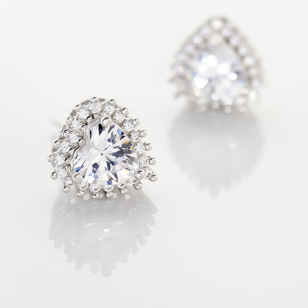 ASHLEY HERZ 3 Damen Ohrstecker Silber 925 Zirkonia Wei&szlig; Herz