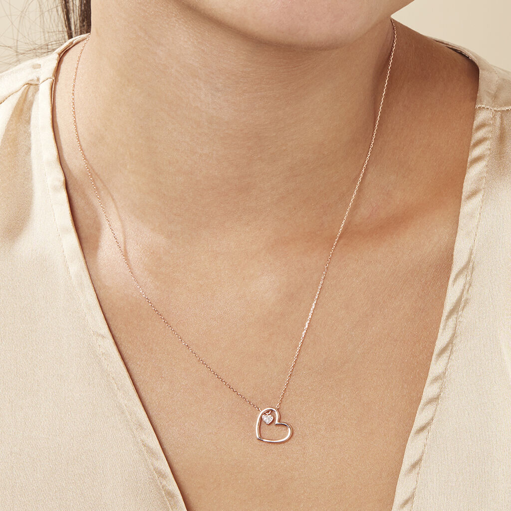 Damen Halskette Roségold 375 Diamanten 0,015ct Herz - Herzketten Damen | OROVIVO