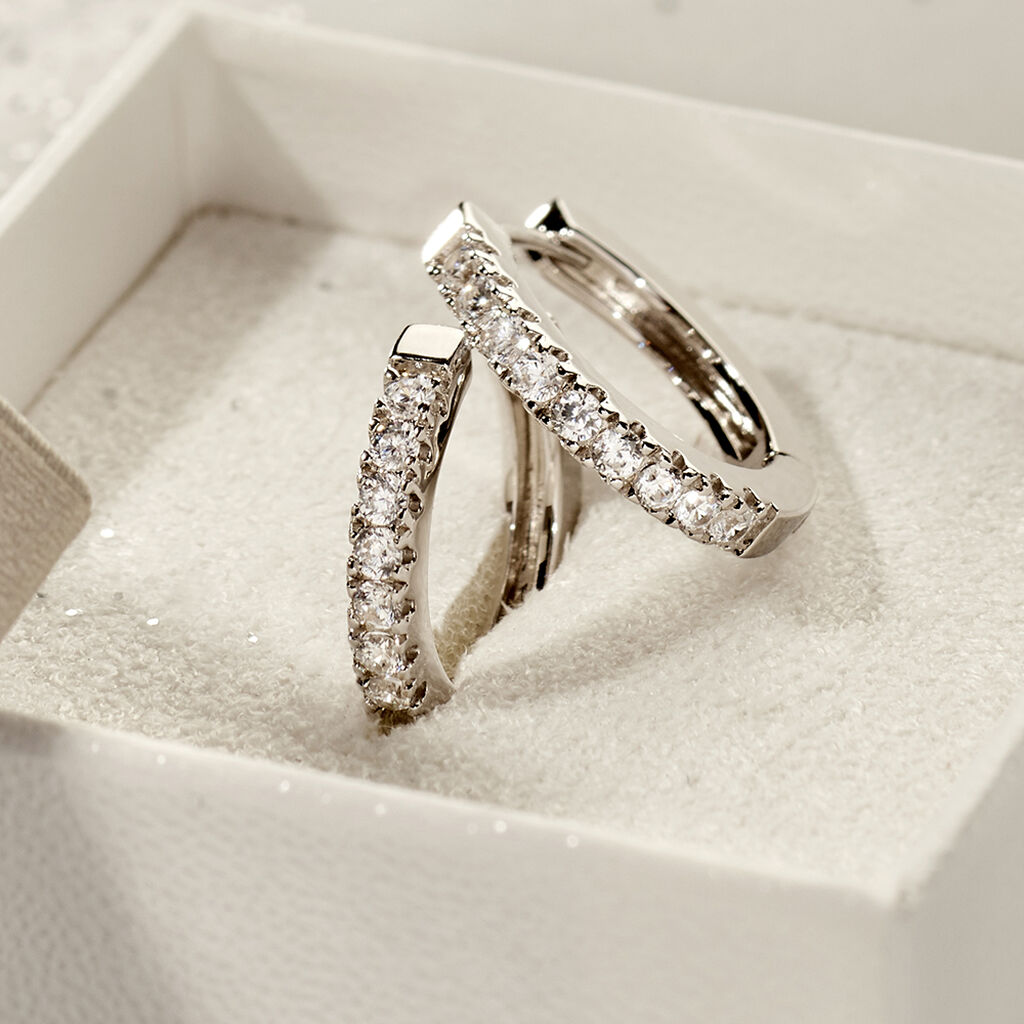 Damen Creolen Silber 925 Zirkonia Wei&szlig; 0,4 ct