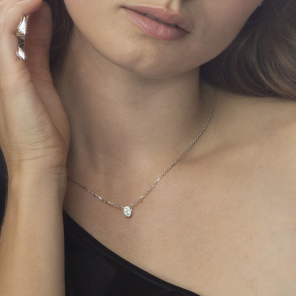 Damen Halskette Weißgold 375 Strass rhodiniert - Halsketten Damen | OROVIVO