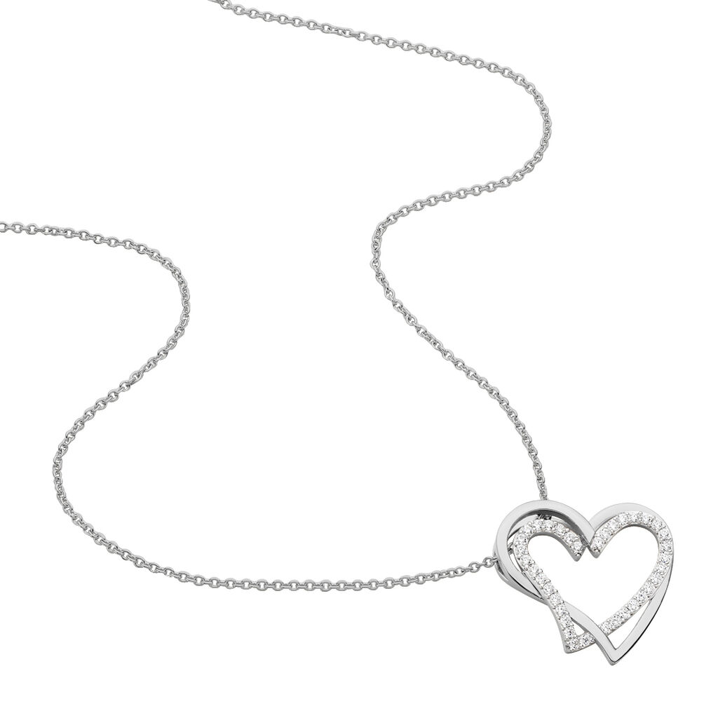 Damen Collier Silber 925 Zirkonia Wei&szlig; Herz