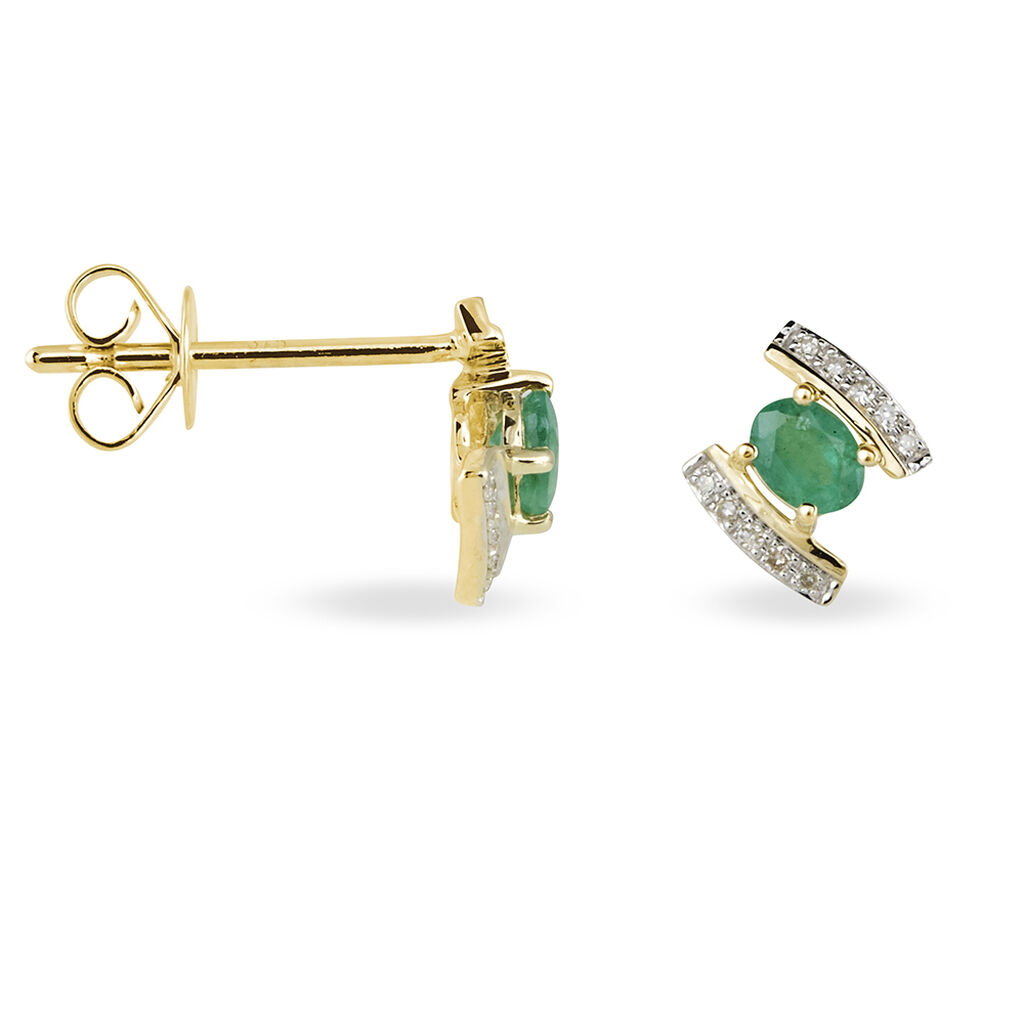 Boucles D'oreilles Puces Monica Or Jaune Emeraude Et Diamant - Spannringe Damen | OROVIVO