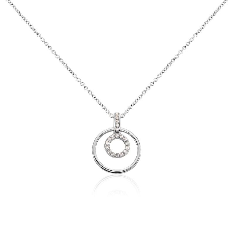 Damen Collier Silber 925 Zirkonia Wei&szlig; 0,01 ct Doppelkreis B 1 mm - Halsketten Damen | OROVIVO