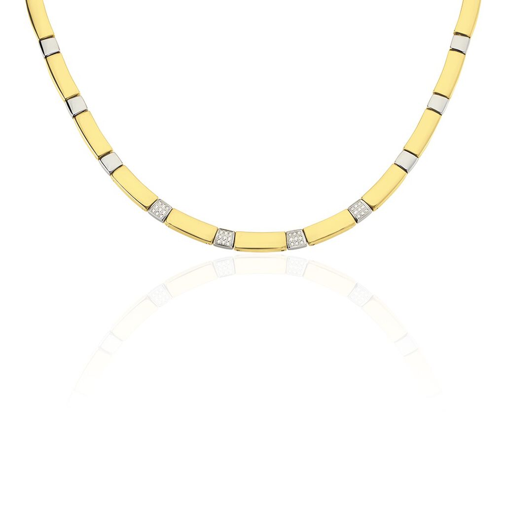 SHIPKA Damen Collier Edelstahl Bicolor Gold/Silber Zirkonia Wei&szlig; B 6 mm