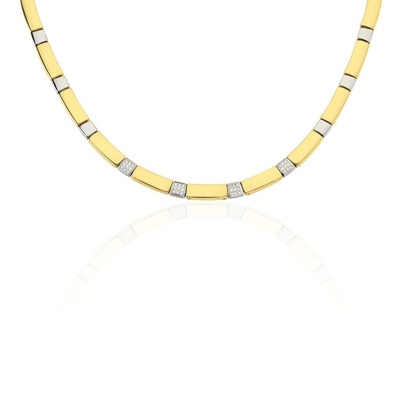 SHIPKA Damen Collier Edelstahl Bicolor Gold/Silber Zirkonia Wei&szlig; B 6 mm - Halsketten Damen | OROVIVO