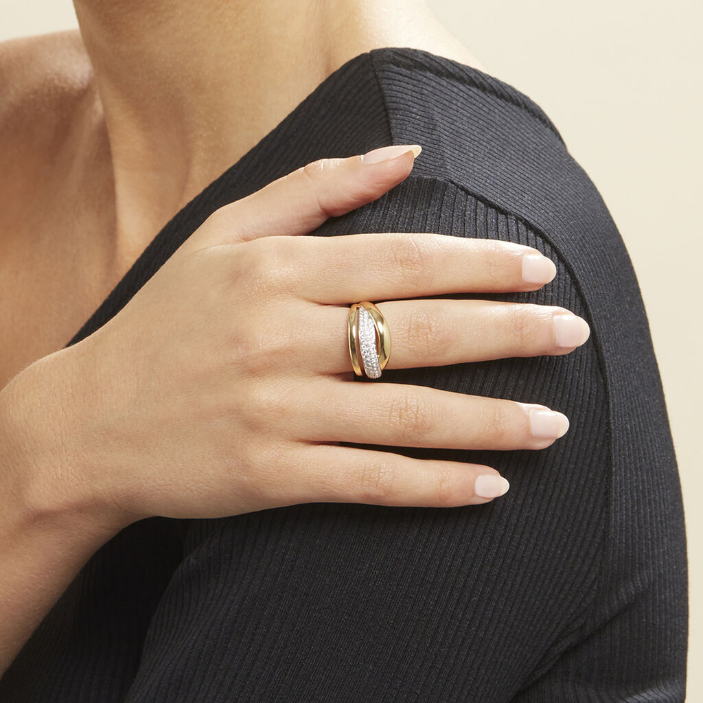 Damen Ring Gold Bicolor Gelb/Silber 585 Rund Weiß Natur Pavelina - Ringe mit Stein Damen | OROVIVO