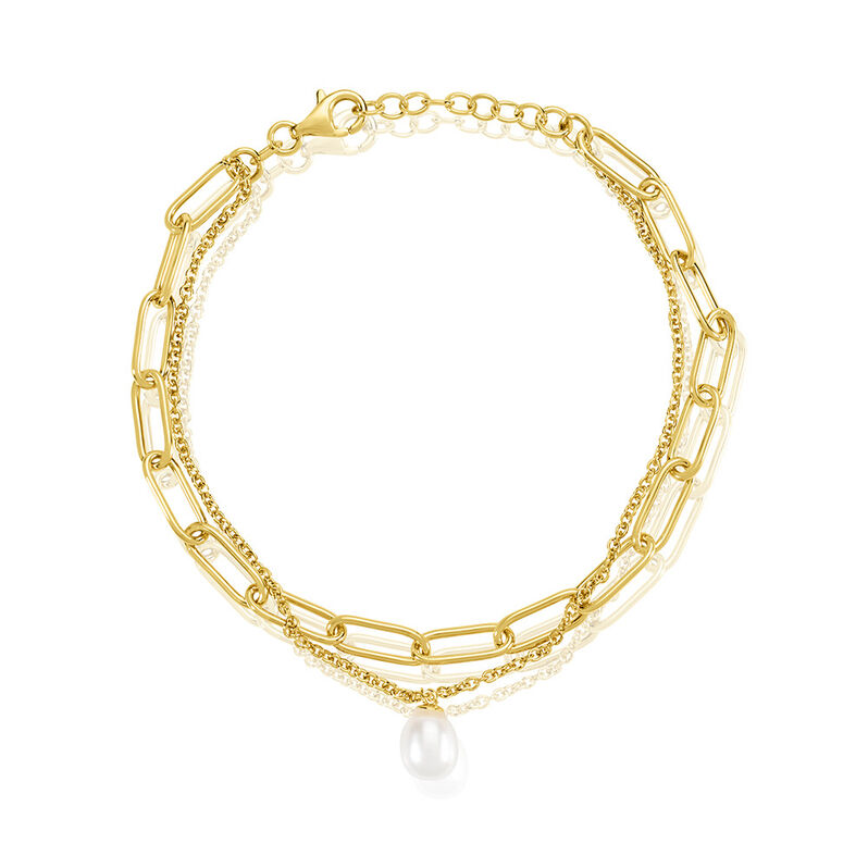 Harper Damen Armband Silber vergoldet 925 Zuchtperle Wei&szlig; B 4,5 mm - Armb&auml;nder Damen | OROVIVO