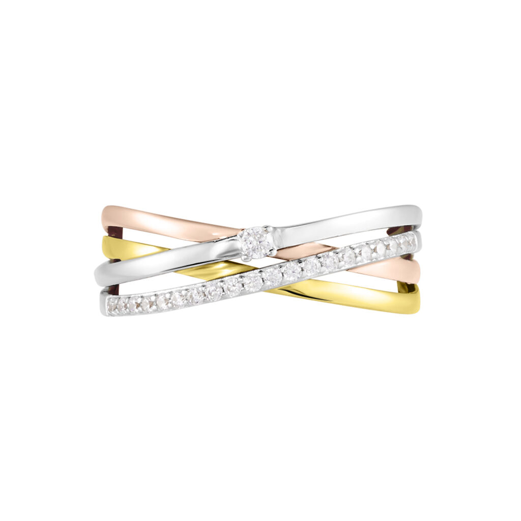 Damen Ring Gold Tricolor Gelb/Silber/Roségold 375 Zirkonia Serena  - Ringe mit Stein Damen | OROVIVO
