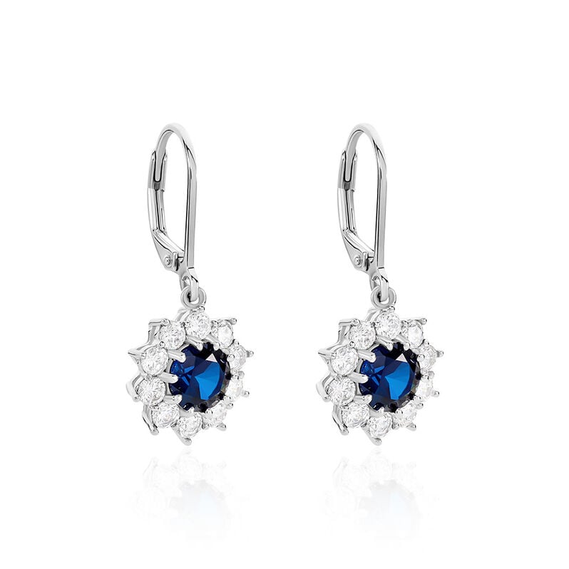 ELOISE Damen Ohrringe Lang Silber 925 Synthetischer Stein Blau 1,85 ct Blume - Ohrringe mit Stein Damen | OROVIVO