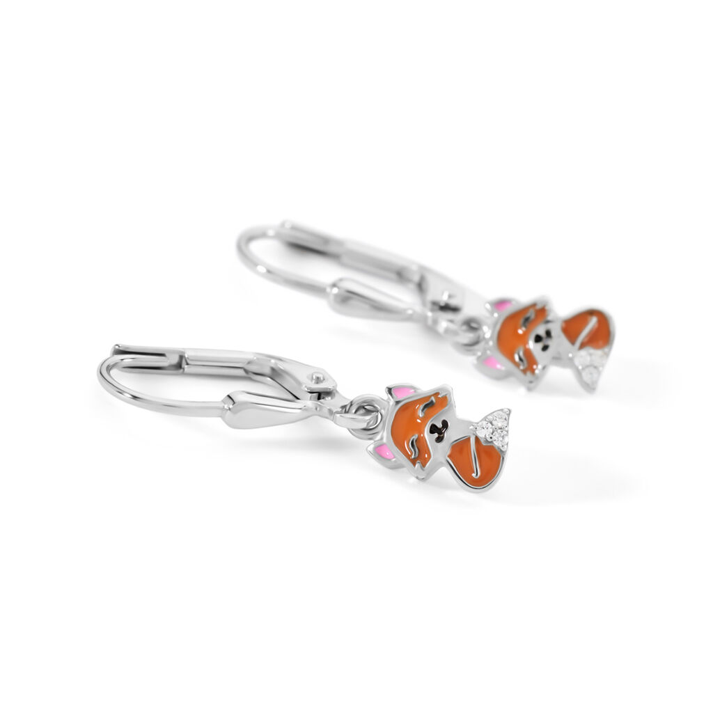 FOXY Kinder Ohrringe Lang Silber 925 Zirkonia Wei&szlig; Fuchs