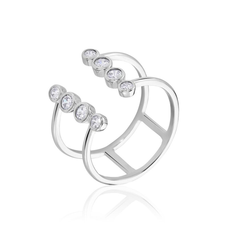 Bague Ajustable Argent Rhodié Janvier Oxydes De Zirconium - Spannringe Damen | OROVIVO
