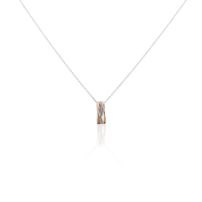 MERY Damen Collier Silber Bicolor Silber/Ros&eacute;gold 925 Zirkonia Wei&szlig; 0,12 ct B 1,15 mm - Halsketten Damen | OROVIVO