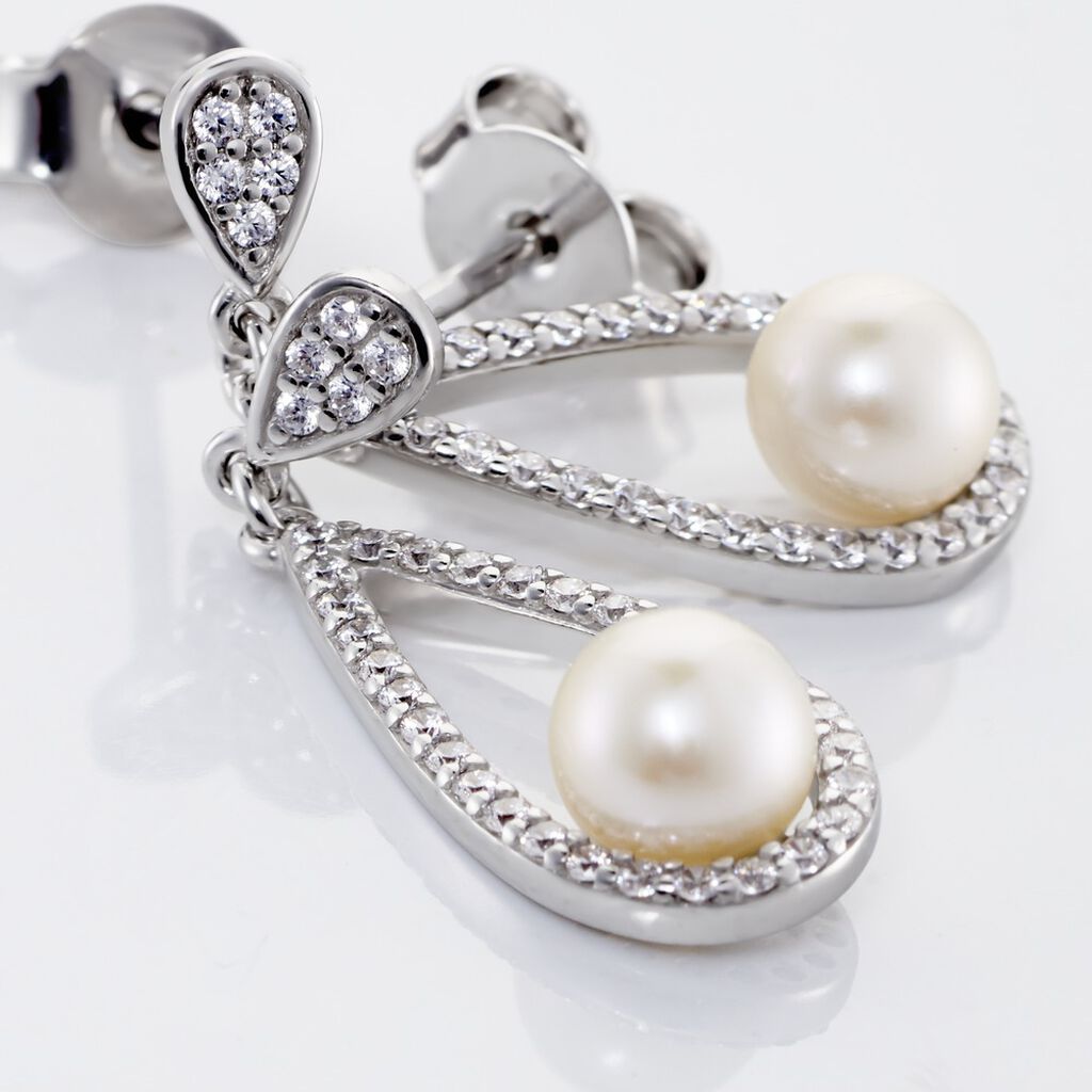 Damen Ohrringe Lang Silber 925 Zuchtperle Weiß Katelina  - Ohrringe Damen | OROVIVO