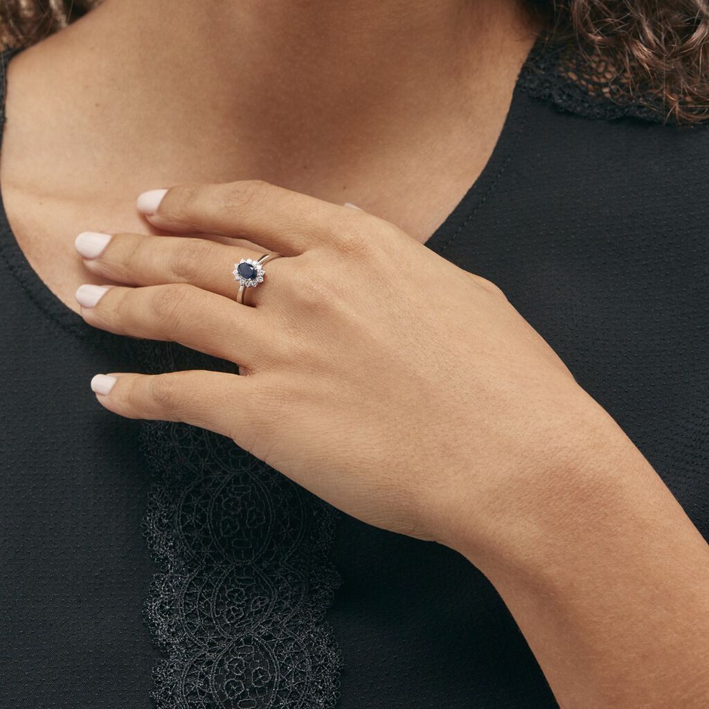Kate Damen Ring Weißgold 375 (9 Karat) Saphir Blau 0,57 ct - Solitärringe Damen | OROVIVO
