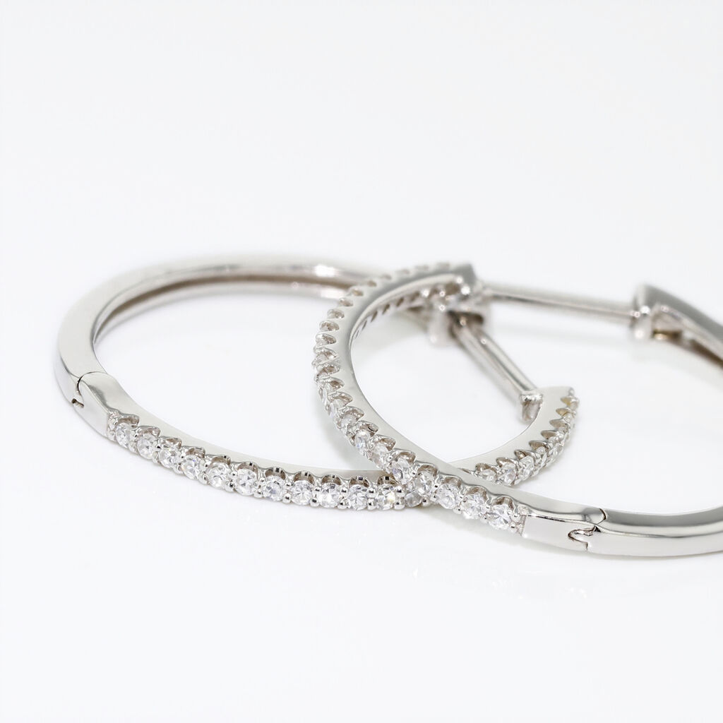 ARYANNA Damen Creolen Wei&szlig;gold 375 (9 Karat) Diamant Wei&szlig; 0,12 ct B 0,95 mm