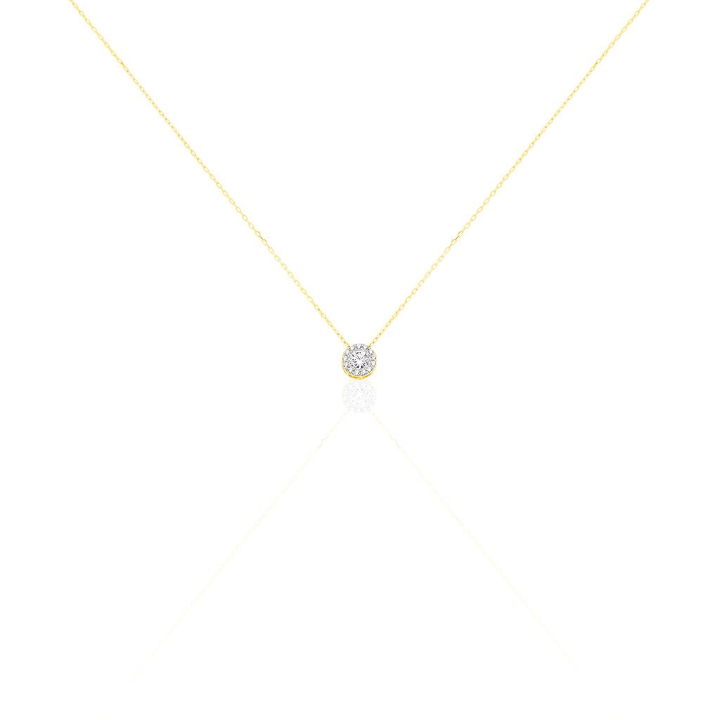 Damen Halskette Gold 375 Bicolor Zirkonia, Collier mit Stein