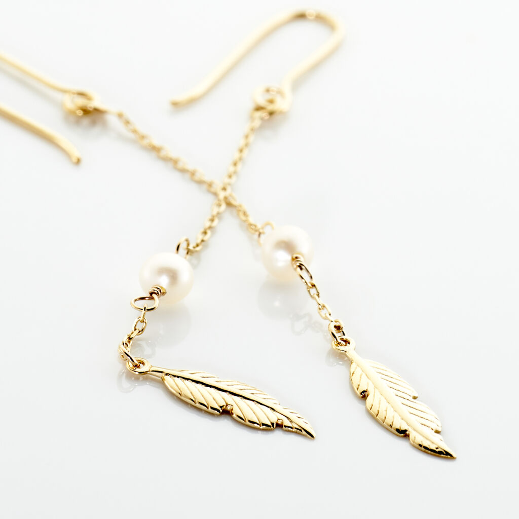 Boucles D'oreilles Or Jaune Juditte Plume Perle - Spannringe Damen | OROVIVO
