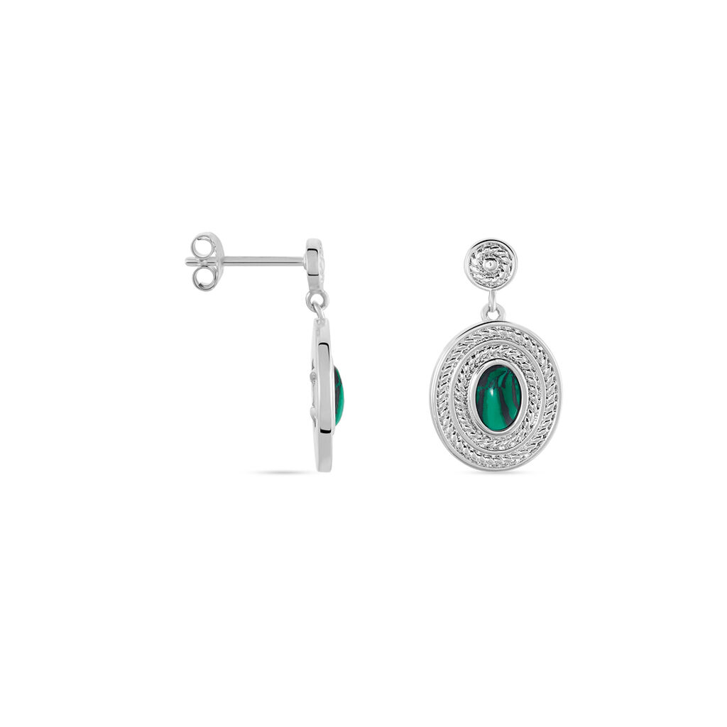 Boucles D'oreilles Argent Takara Ovales Pierre Verte - Spannringe Damen | OROVIVO