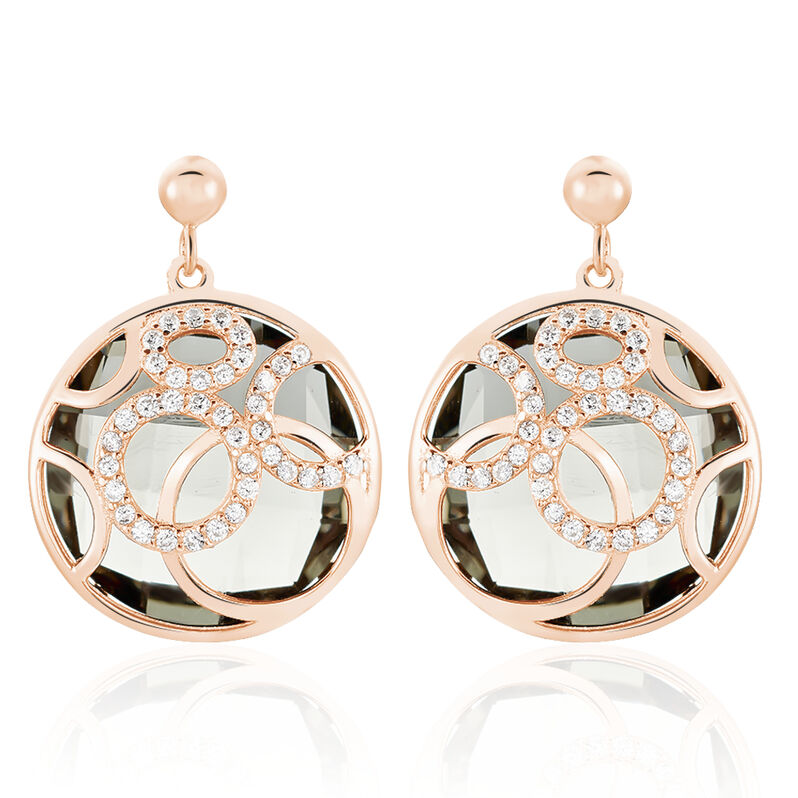 MULAN Damen Ohrringe Lang Silber rosevergoldet 925 Glas Schwarz Kreis - Ohrringe mit Stein Damen | OROVIVO