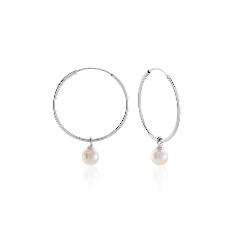 MANDY Damen Creolen Silber 925 Zuchtperle Wei&szlig; - Creolen Damen | OROVIVO